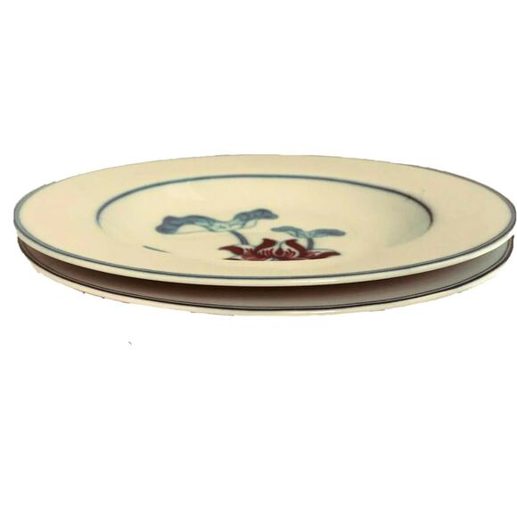 Fitz & Floyd Lotus Bleu Rim Soup Bowls Set of 2 Japan 8.5" Diameter Blue Red - Picture 3 of 5